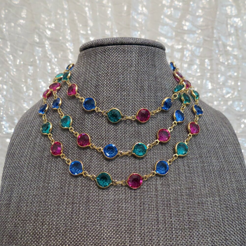 SWAROVSKI 36" Gold Tone Bezel Set Multicolor Crystal Long Necklace